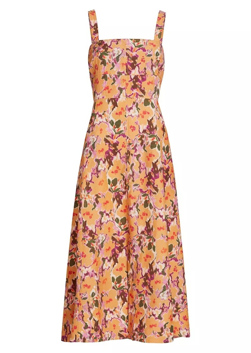 Tanya Taylor Kirsten Floral Linen-Blend Midi-Dress