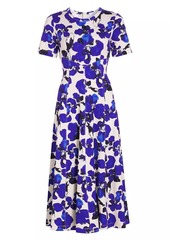 Tanya Taylor Thea Short-Sleeve Orchid-Print Midi-Dress