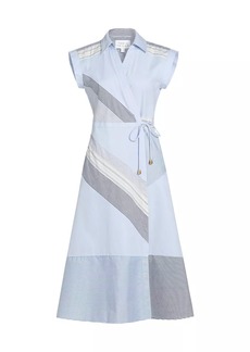 Tanya Taylor Shivon Pinstripe Wrap Midi-Dress