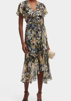 Tanya Taylor Blaire Printed Linen-Silk Midi Faux-Wrap Dress