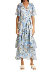 Tanya Taylor Brittany Floral Wrap Dress in Chalk Floral Oxford Blue Multi at Nordstrom