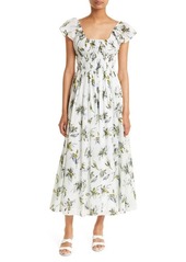Tanya Taylor Jessica Floral Cotton Dress in Warped Lily Optic White Multi at Nordstrom