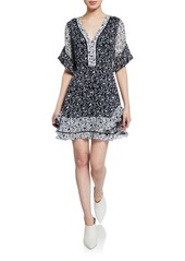 Tanya Taylor Kayla Contrast Silk Floral Ruffle Mini Dress