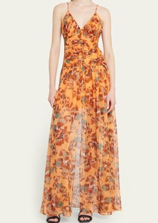 Tanya Taylor Lovette Ruched-Bodice Floral Maxi Dress