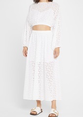 Tanya Taylor Sienna Embroidered Eyelet Midi Skirt