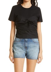 Tanya Taylor Women's Ruched Tie Front Cotton T-Shirt in Black at Nordstrom
