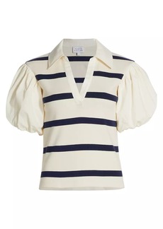 Tanya Taylor Tory Striped Cotton-Blend Puff-Sleeve Top