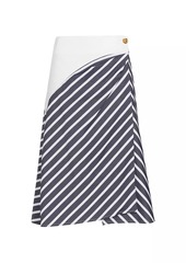 Tanya Taylor Ziggy Asymmetric Stripe Cotton Wrap Midi-Skirt