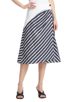 Tanya Taylor Ziggy Asymmetric Stripe Cotton Wrap Midi Skirt