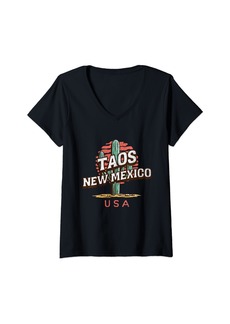 Womens Taos New Mexico Cactus Desert Vacation Souvenir Vintage V-Neck T-Shirt