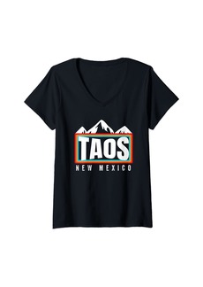 Womens Vintage Taos NM USA Unique New Mexico Ski Snowboard Mountain V-Neck T-Shirt