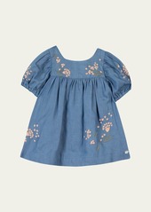 Tartine et Chocolat Girl's Floral Embroidered Chambray Dress  Size 9M-3