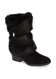 Taryn Rose Giselle Water Resistant Faux Fur Boot in Black Suede at Nordstrom