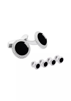 Tateossian Bullseye 6-Piece Onyx & Rhodium Stud & Cufflink Set