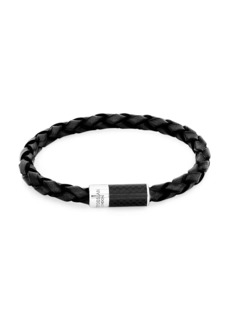 Tateossian Carbon Pop Braided Leather Bracelet