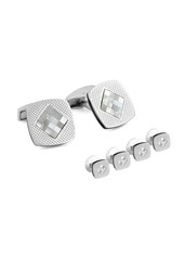 Tateossian Checkered Silver Mother-Of-Pearl Cuff Link & Shirt Stud Set