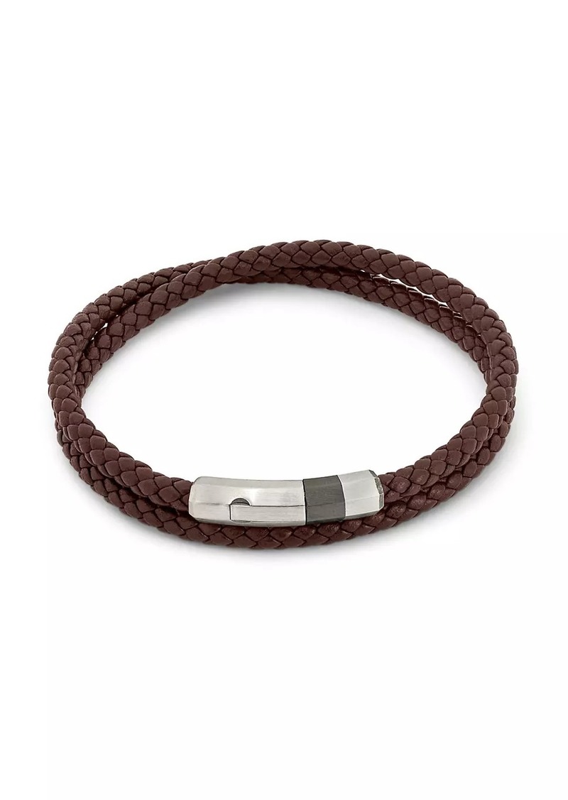 Tateossian Octagon Click Pelle Braided Leather & Sterling Silver Bracelet