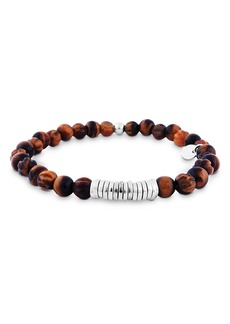 Tateossian Brown Tiger Eye Beaded Bracelet with Sterling Silver Spacer Discs