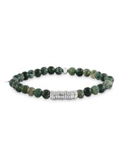 Tateossian Green Moss Agate Beaded Bracelet with Sterling Silver Spacer Discs 