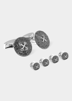 Tateossian Men's Black Diamond Button Cufflinks and Shirt Stud Set