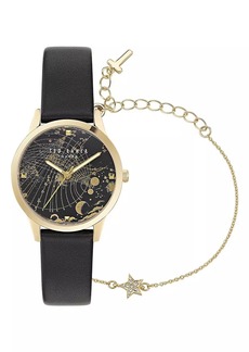 Ted Baker Fitzrovia Fashion Yellow Gold-Plated Stainless Steel & Leather Strap Watch/34MM