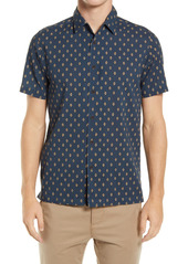 Ted Baker London Ginton Slim Fit Geometric Short Sleeve Button-Up Shirt in Navy at Nordstrom
