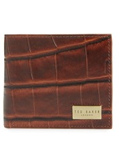 Ted Baker London Pinpong Croc Embossed Bifold Leather Wallet in Brown Chocolate at Nordstrom