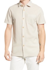 Ted Baker London Ramenn Stripe Short Sleeve Button-Up Shirt in Grey at Nordstrom