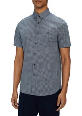 Ted Baker London Tartare T-Print Short Sleeve Button-Down Shirt in Navy at Nordstrom