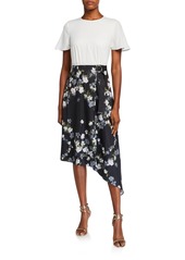 Ted Baker Opal Mockable Short-Sleeve Asymmetric Dress w/ Floral Skirt