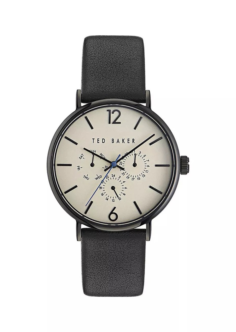 Ted Baker Phylipa Gents Timeless Blackened Stainless Steel & Leather Chronograph Watch/41MM