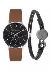 Ted Baker Phylipa Gents Timeless Stainless Steel & Leather Chronograph Watch & Bracelet Gift Set