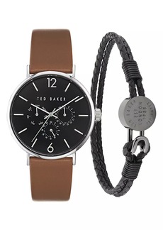 Ted Baker Phylipa Gents Timeless Stainless Steel & Leather Chronograph Watch & Bracelet Gift Set
