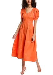 Ted Baker Fit & Flare Puff Sleeve Linen-Blend Midi Dress