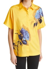 Ted Baker London Aidenn Floral Short Sleeve Button-Up Shirt in Light Yellow at Nordstrom