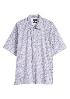 Ted Baker London Astun Regular Fit Geometric Print Stretch Short Sleeve Button-Up Shirt