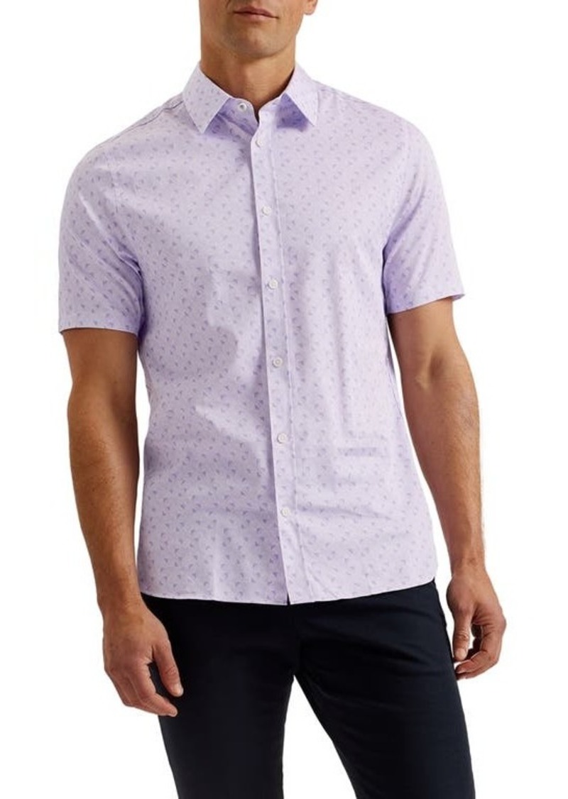 Ted Baker London Barhill Geometric Print Stretch Short Sleeve Button-Up Shirt