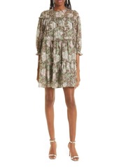 Ted Baker London Bunnoo Floral Print Long Sleeve Tiered Georgette Dress in Khaki at Nordstrom
