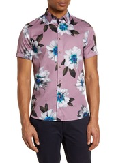 TED BAKER LONDON Butwhy Slim Fit Floral Short Sleeve Button-Up Shirt in Pink at Nordstrom