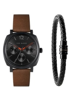 Ted Baker London Caine Leather Strap Watch & Bracelet Set
