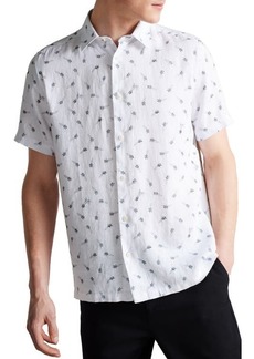 Ted Baker London Charon Carrot Print Short Sleeve Linen Button-Up Shirt