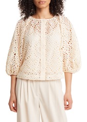 Ted Baker London Elaraa Broderie Anglaise Puff Sleeve Top in White at Nordstrom Rack