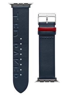 Ted Baker London Engraved Leather 22mm Apple Watch® Watchband in Blue at Nordstrom
