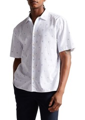 Ted Baker London Floral Stripe Short Sleeve Cotton Button-Up Shirt