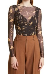 Ted Baker London Glorihh Long Sleeve Mesh Top in Camel at Nordstrom