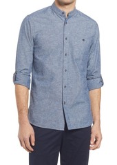 Ted Baker London Hyon Solid Cotton & Linen Band Collar Shirt in Blue at Nordstrom