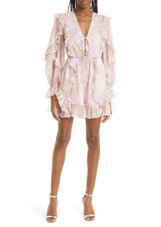 Ted Baker London Irvete Floral Ruffle Long Sleeve Romper in Coral at Nordstrom Rack