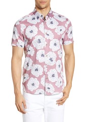 TED BAKER LONDON Leave Slim Fit Flower Print Short Sleeve Button-Down Shirt in Lilac at Nordstrom