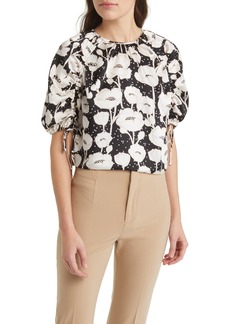 Ted Baker London Luciani Floral Cinch Sleeve Top in Black at Nordstrom Rack