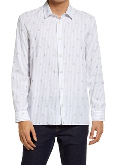 Ted Baker London Marshes Flower Stripe Cotton Button-Up Shirt in White at Nordstrom Rack